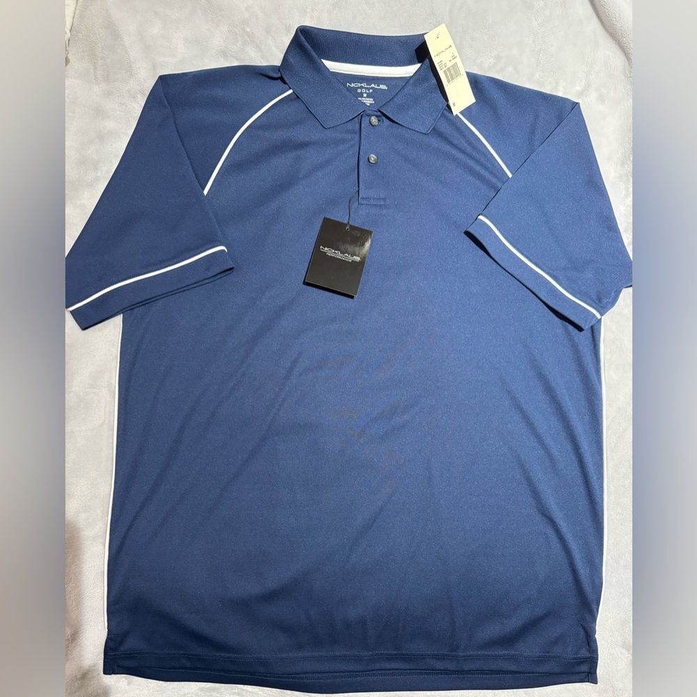 NICHOLAS Deep Blue Polo Shirt with White Accents